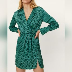 NWT Nasty Gal Retro Printed Wrap Shirt Dress sz L